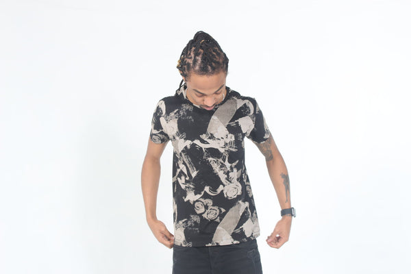 BLK/GREY FLORAL TEE