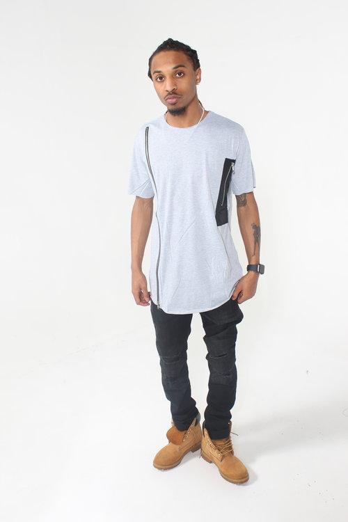 GREY/BLK ZIP TEE